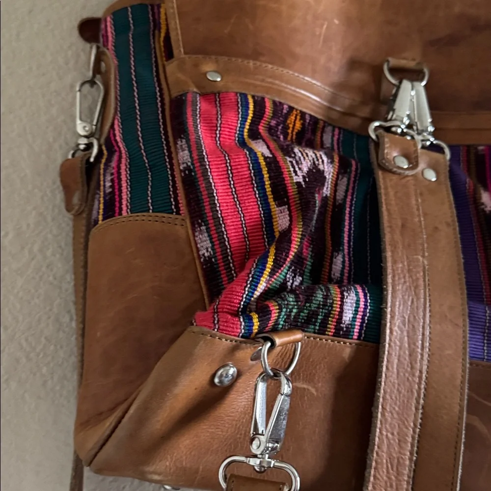 Nena & Co. Brown Leather & Multicolor Woven Backpack Satchel - Picture 8 of 13